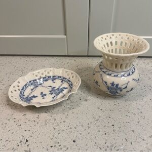 Vintage SKYE MCGHIE Rose Brocade Fine Porcelain Vase and Small Dish | Like New